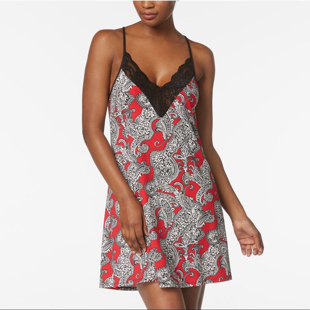 Linea Donatella Paisley-print Sheer Lace Chemise